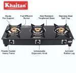 Khaitan 3 Burner BP-JIO Black MS Frame Toughened Glass Manual Gas Stove (3 Burners)