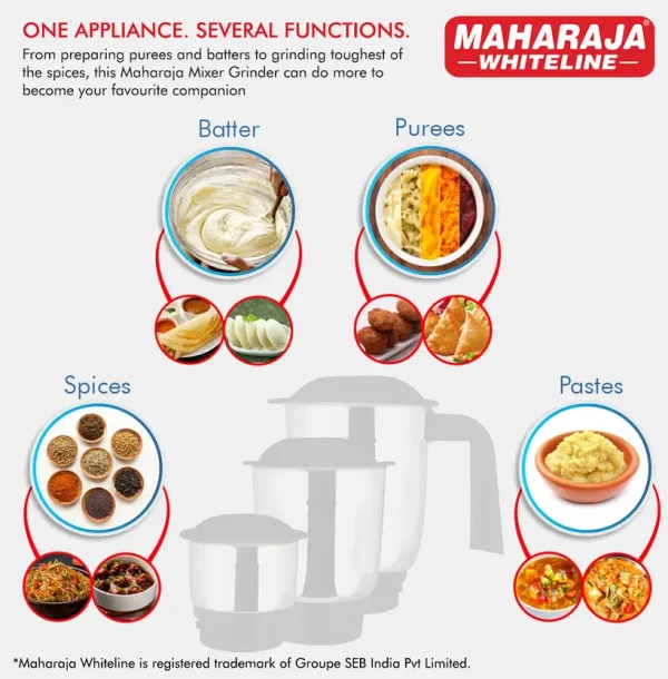 MAHARAJA WHITELINE Neo Pro MX-261 500 W Mixer Grinder (3 Jars, Multicolor)